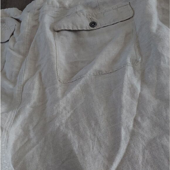 Lane Bryant Capri Pants Women 26/28 Metallic Beige Linen Straight Leg Drawstring - Picture 9 of 10